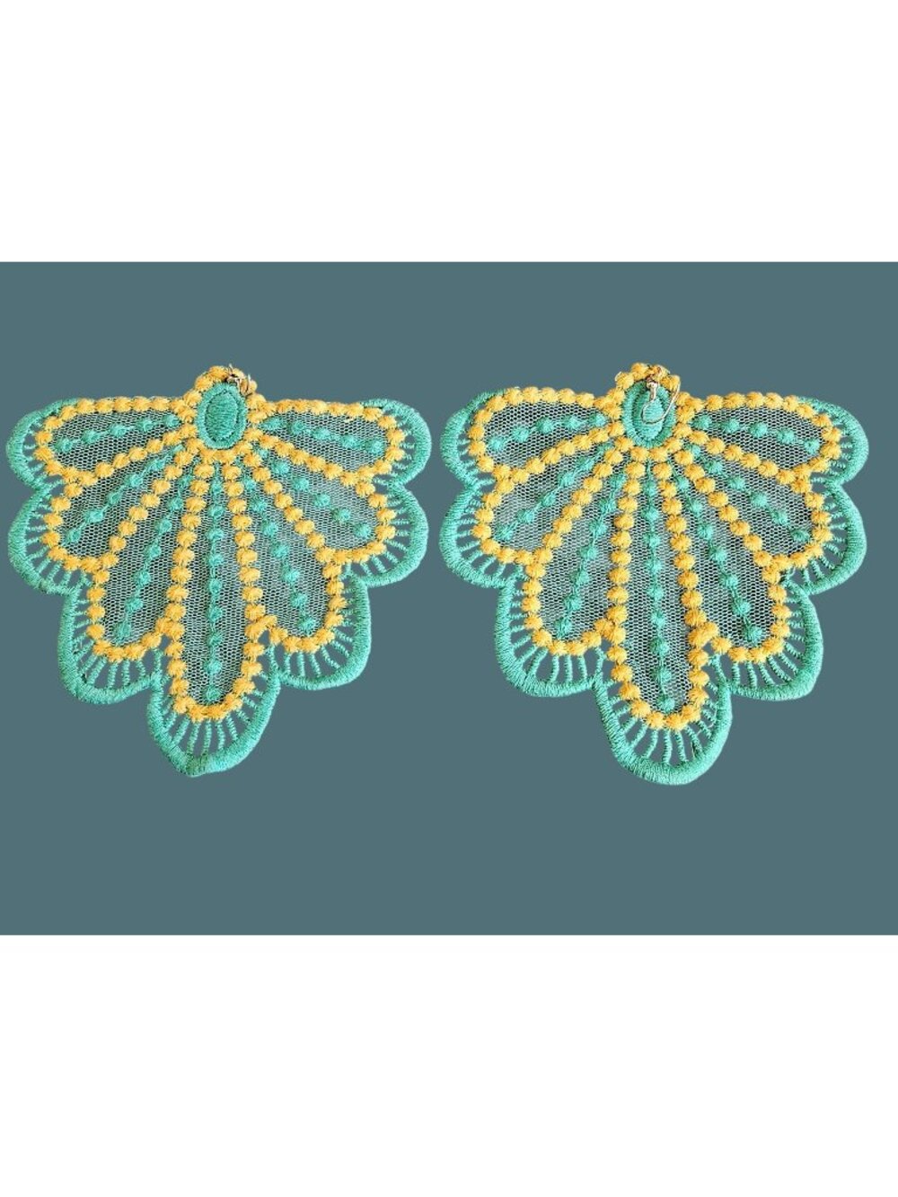 Embroidery & Lace Maximalist Boho Chic Cottagecore Green & Gold Earrings